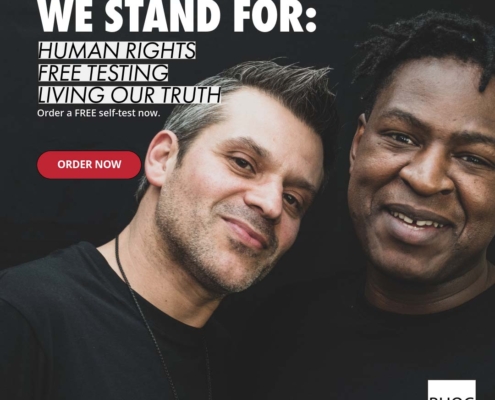 Two men in a campaign image for free HIV testing.